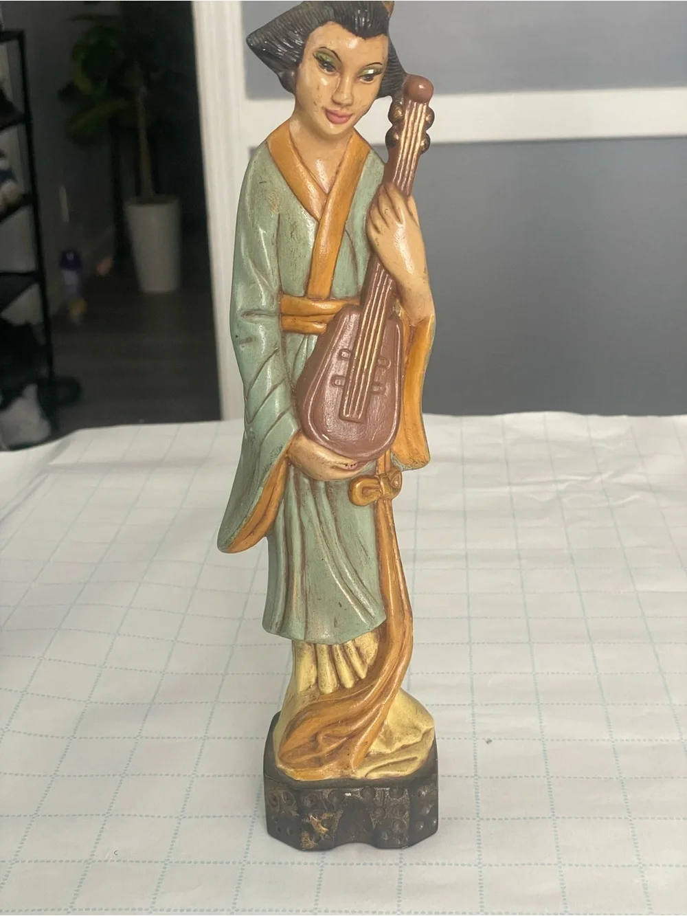 Vintage-style Asian Figurine Pair in Green and Tan